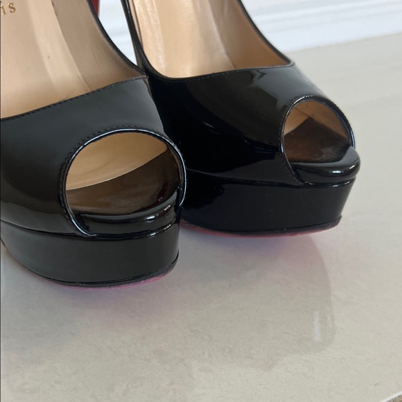 Christian Louboutin Glossy Black Peep Toe Heels - Picture 8 of 12
